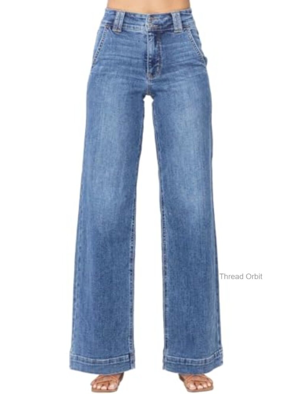 High Waisted Wide Leg Straight Jeans Tummy Control Stretchy Denim